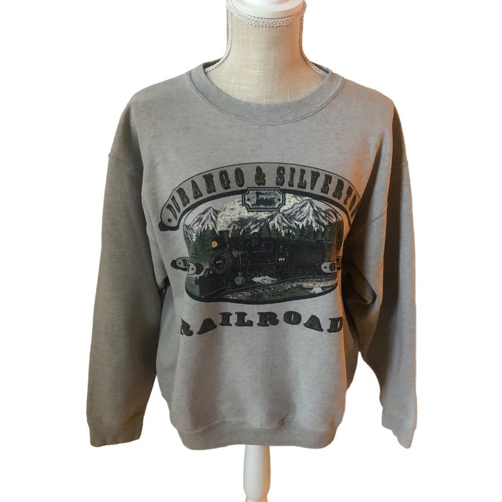 Durango Silverton Colorado Railroad Crewneck Sweatshirt Grey Alore Fleece Bl Vtg